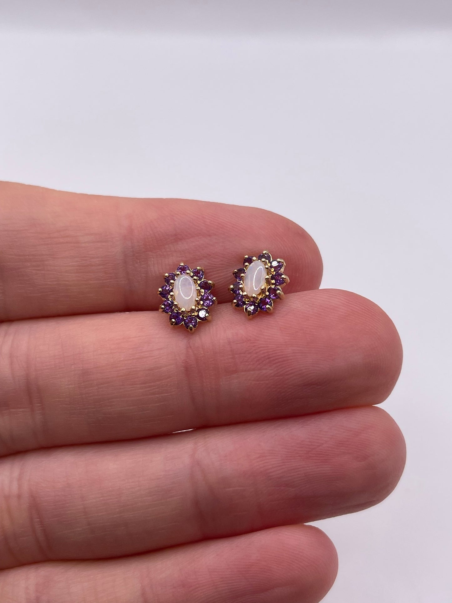 9ct gold opal and amethyst earrings