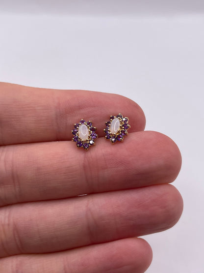 9ct gold opal and amethyst earrings