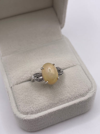 9ct white gold opal and diamond ring