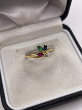 Load image into Gallery viewer, 18ct gold ruby, sapphire, emerald and diamond ring
