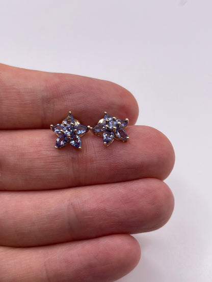 9ct gold tanzanite cluster earrings
