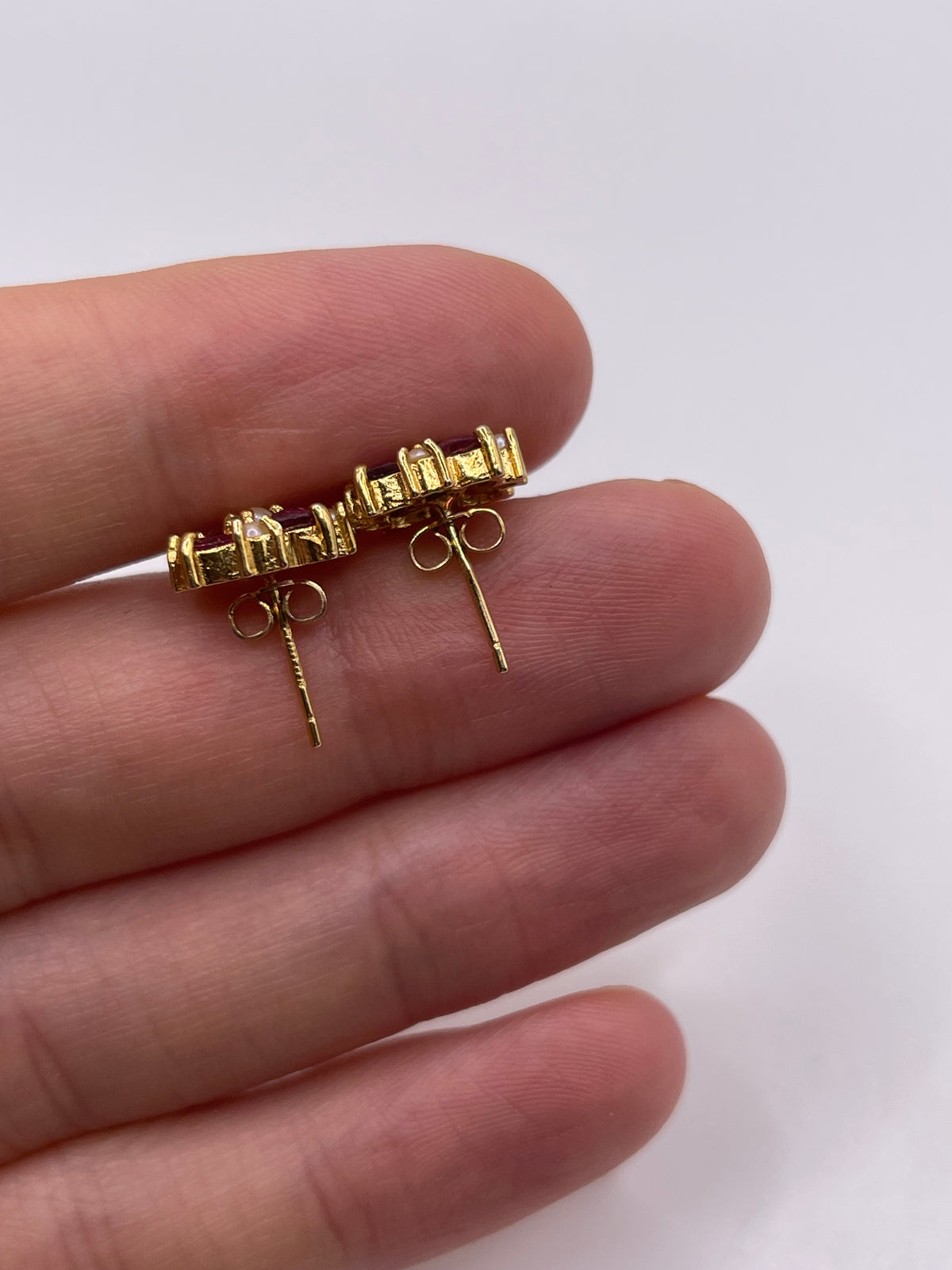 9ct gold ruby and pearl earrings