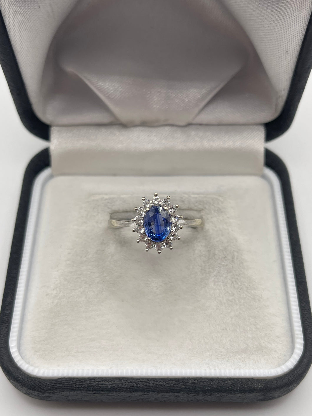 9ct white gold sapphire and zircon ring