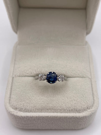 Platinum sapphire and diamond ring