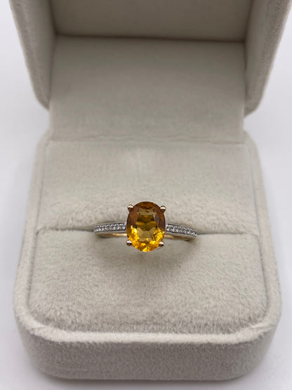 9ct gold citrine and diamond ring