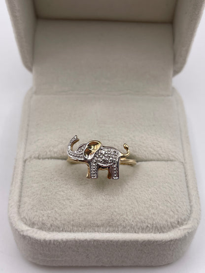 9ct gold diamond elephant ring