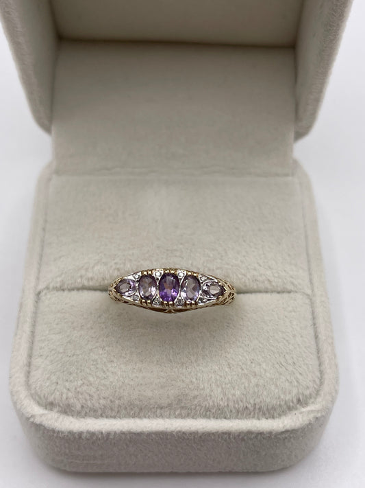 9ct gold amethyst and diamond ring