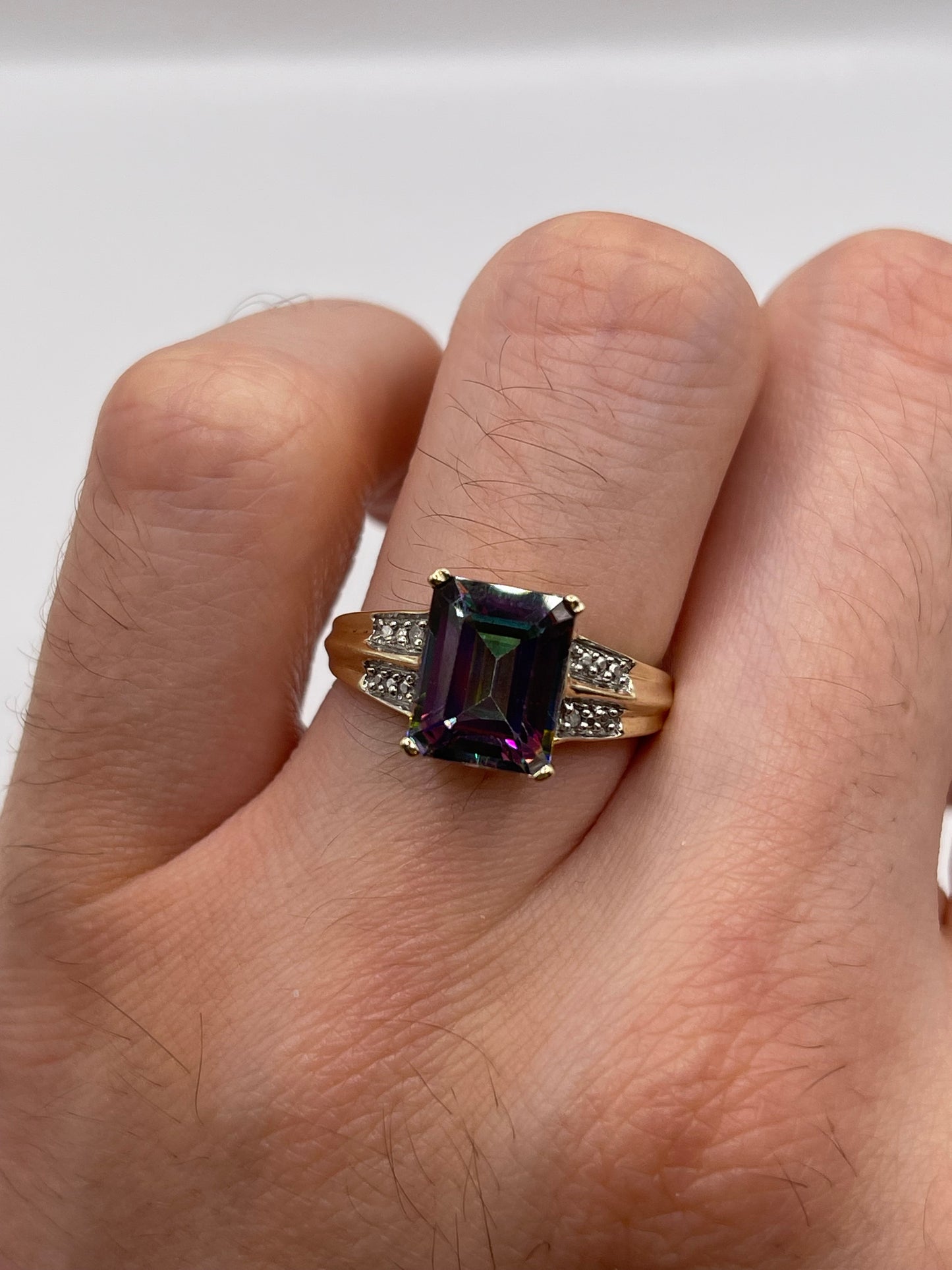 9ct gold mystic topaz and diamond ring