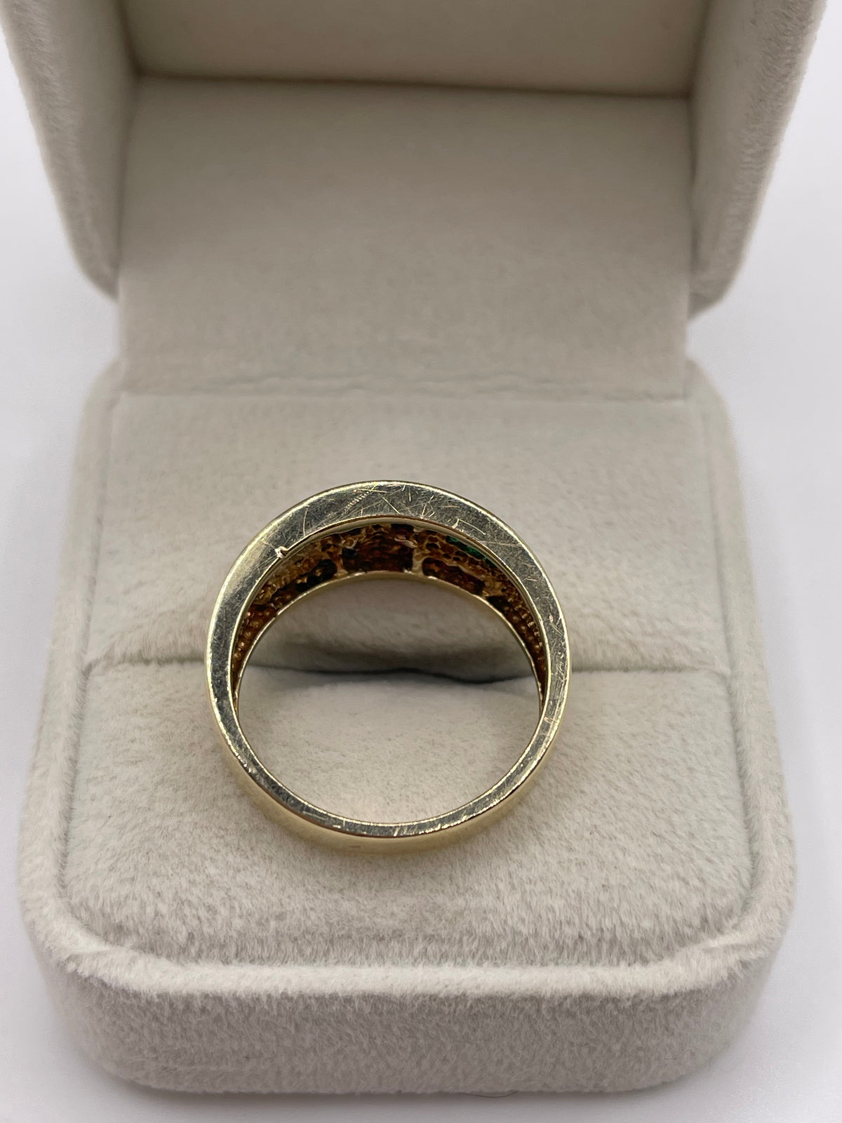 9ct gold ruby, sapphire, emerald and diamond ring