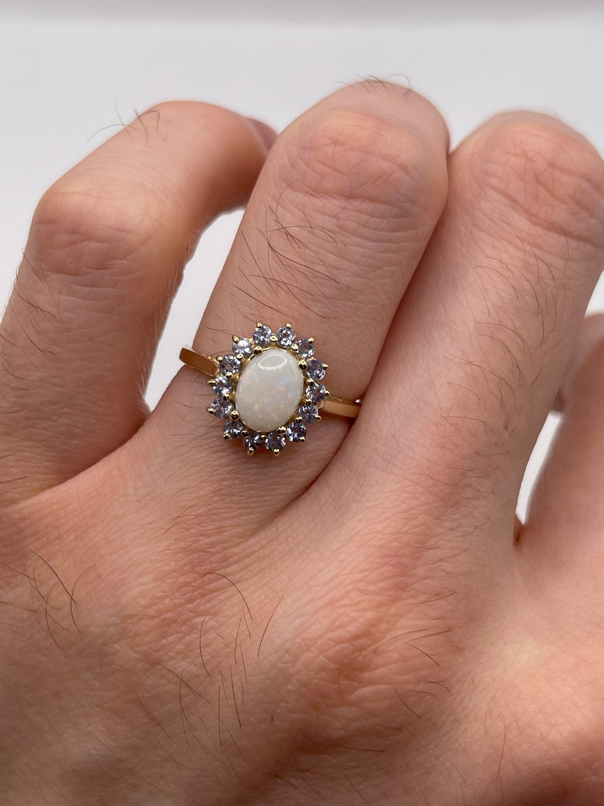 9ct gold opal and tanzanite ring
