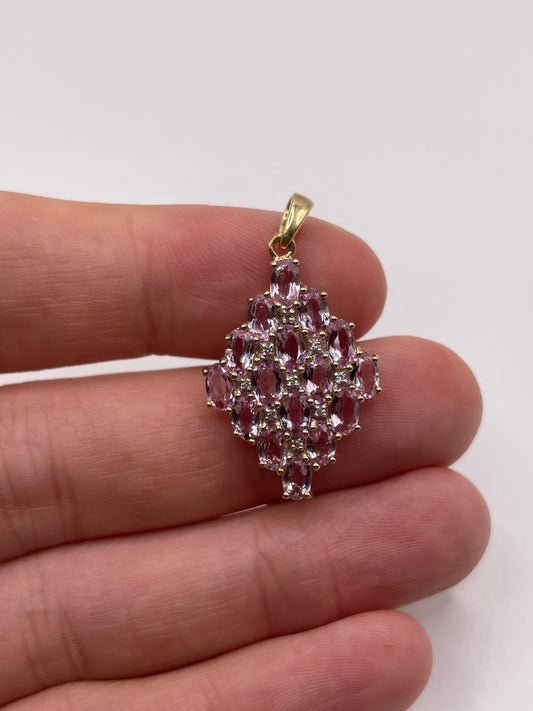 9ct gold pink topaz and diamond pendant