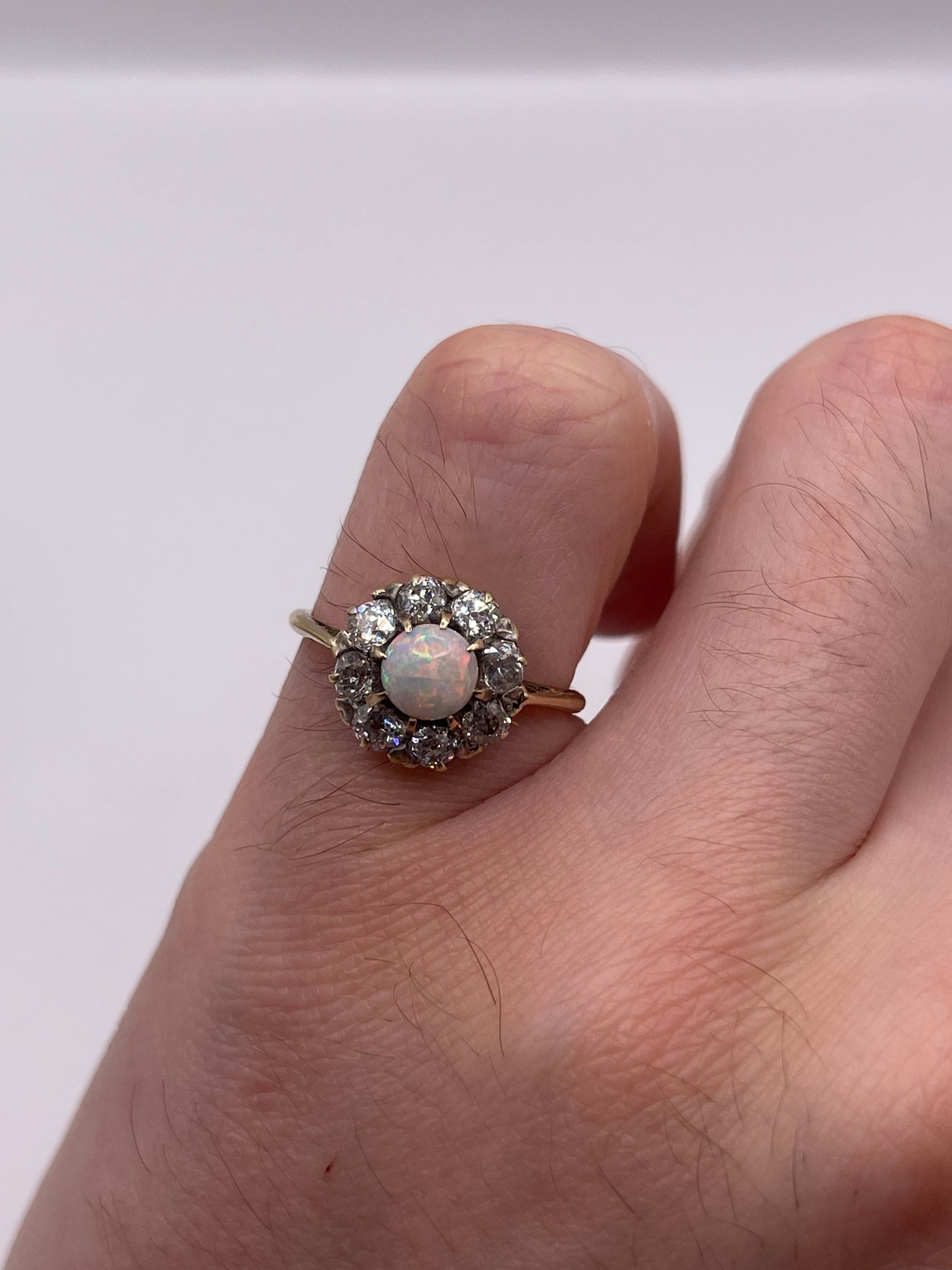 18ct gold opal and old cut diamond ring