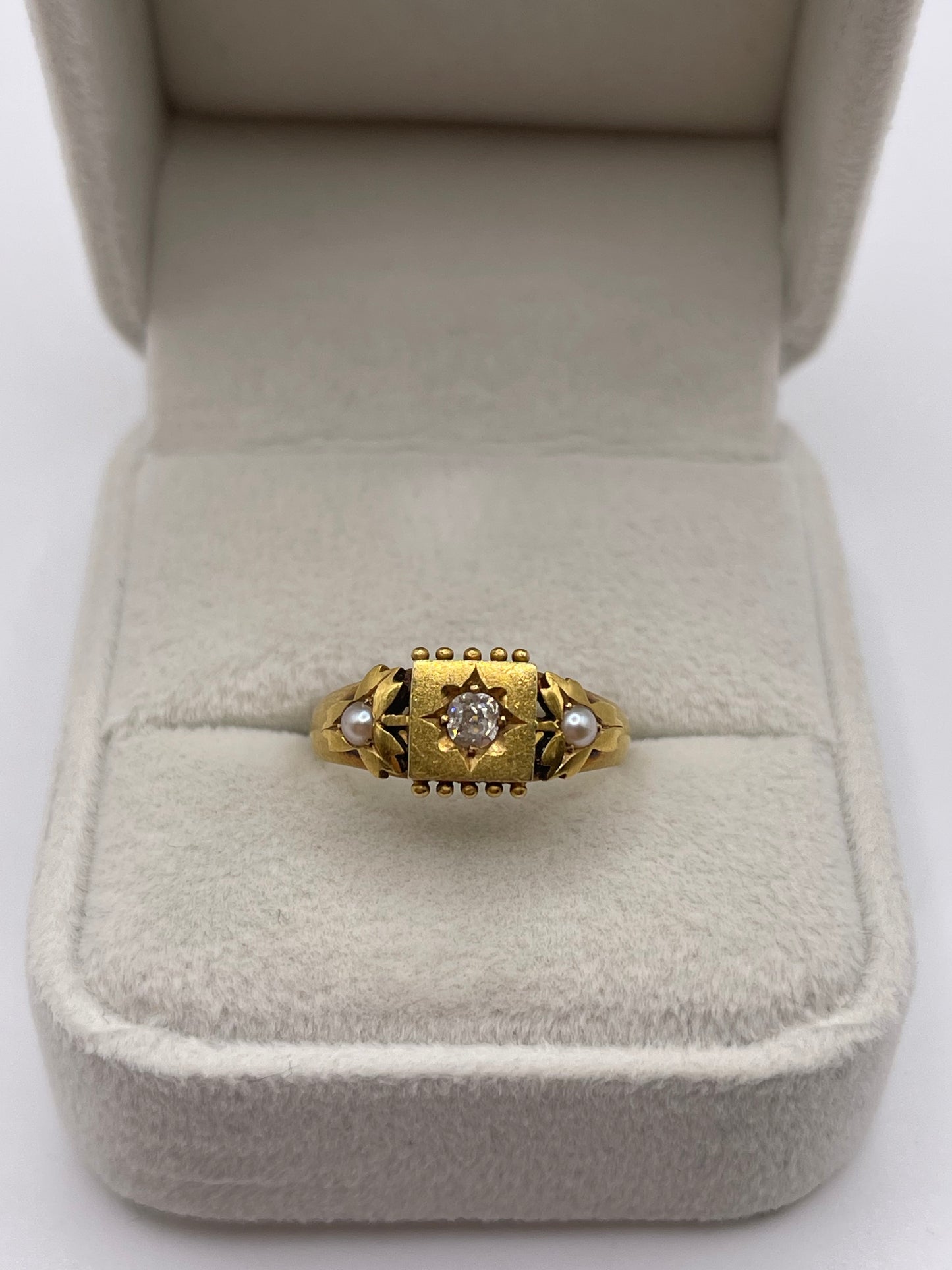 Antique 18ct gold pearl and diamond gypsy ring