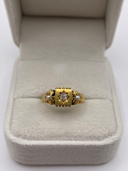 Antique 18ct gold pearl and diamond gypsy ring