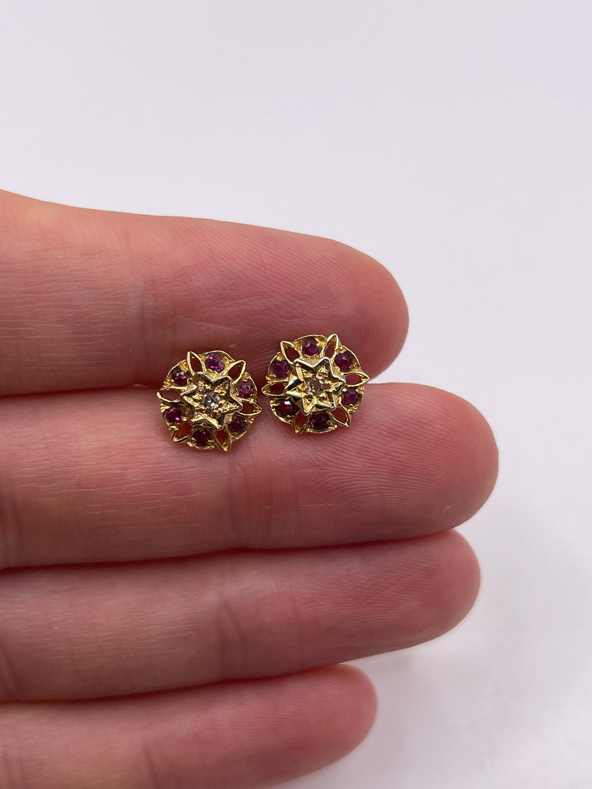 9ct gold ruby and diamond earrings