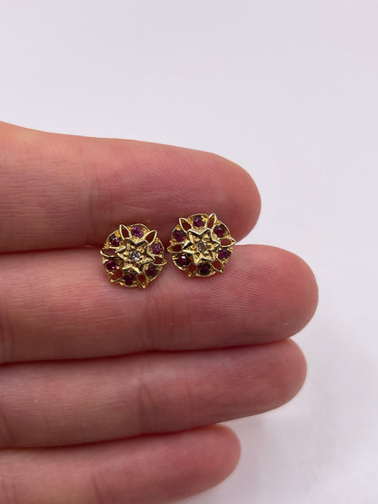 9ct gold ruby and diamond earrings