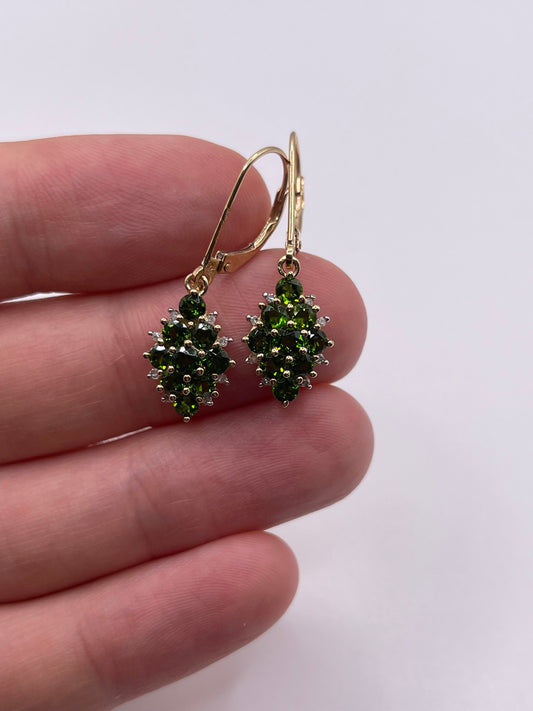 9ct gold diopside and diamond earrings