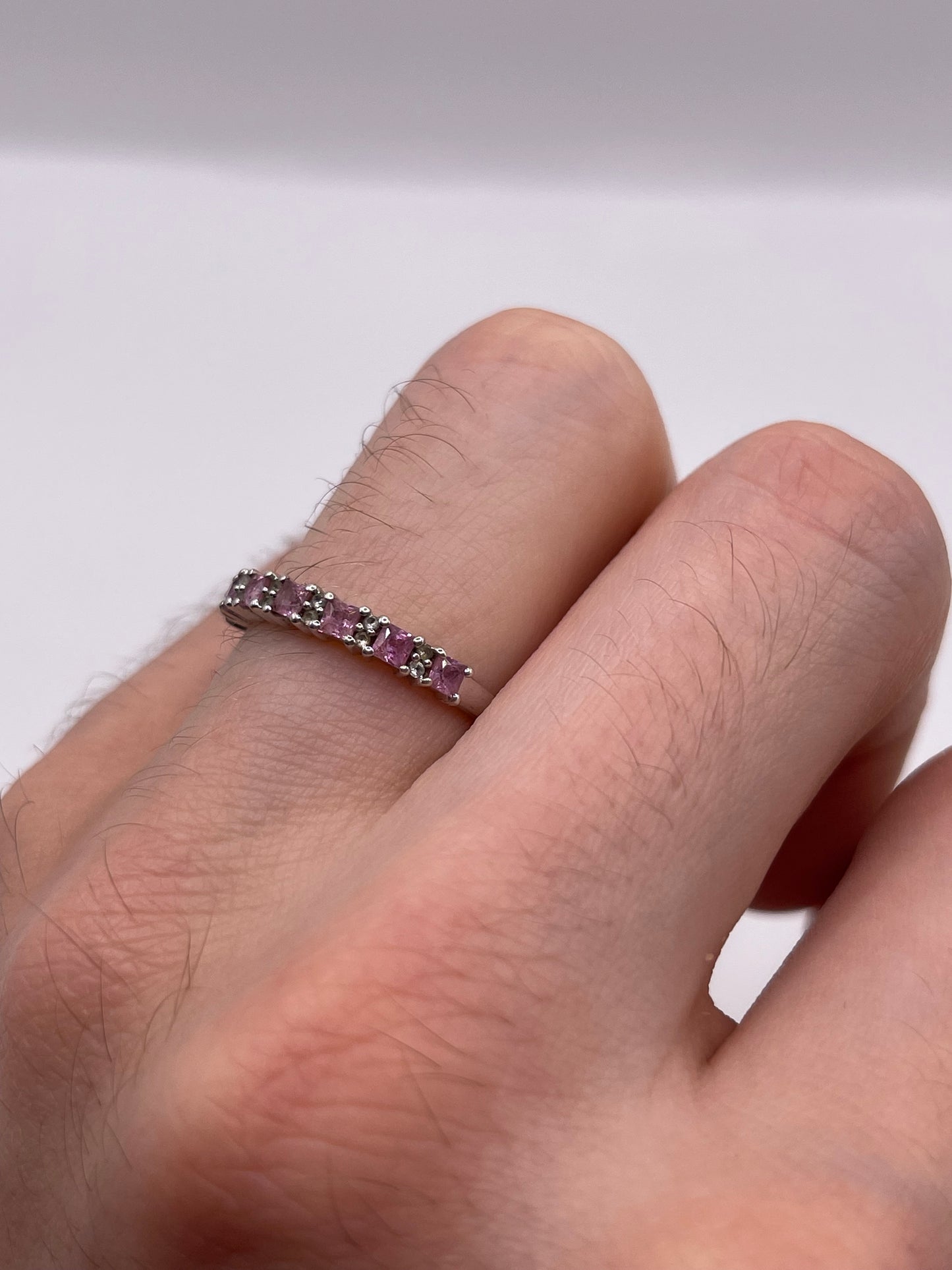 Silver pink sapphire ring