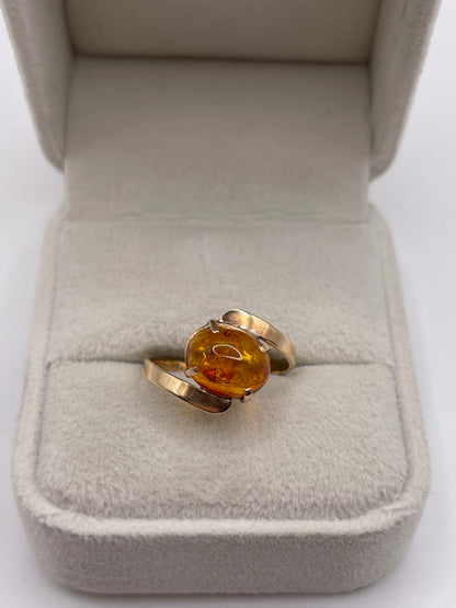 14ct rose gold amber ring