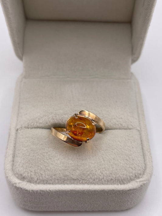 14ct rose gold amber ring