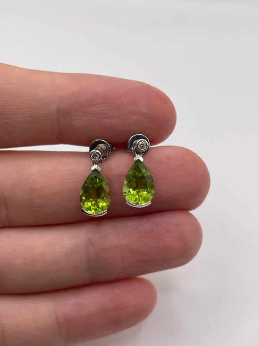9ct white gold peridot and diamond earrings