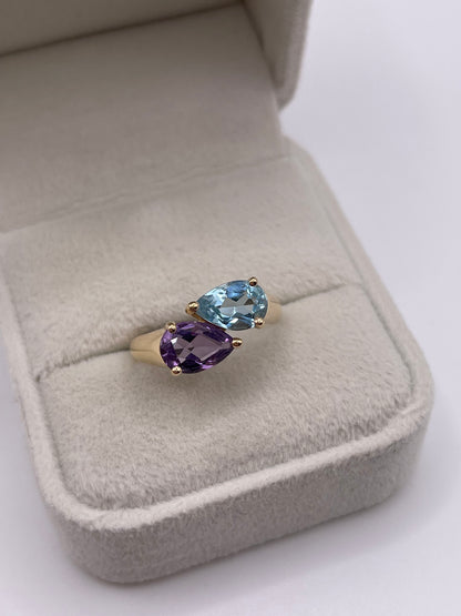 14ct gold amethyst and topaz ring