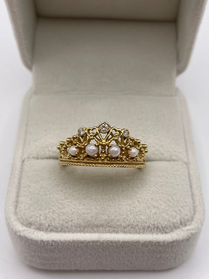 18ct gold pearl and diamond tiara ring