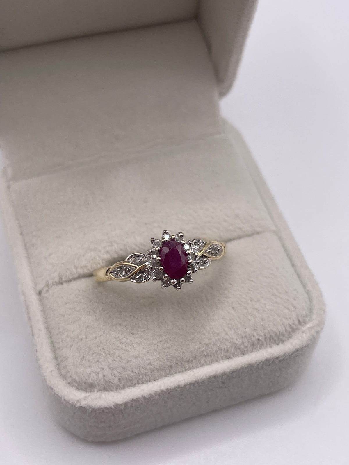 9ct gold ruby and diamond ring