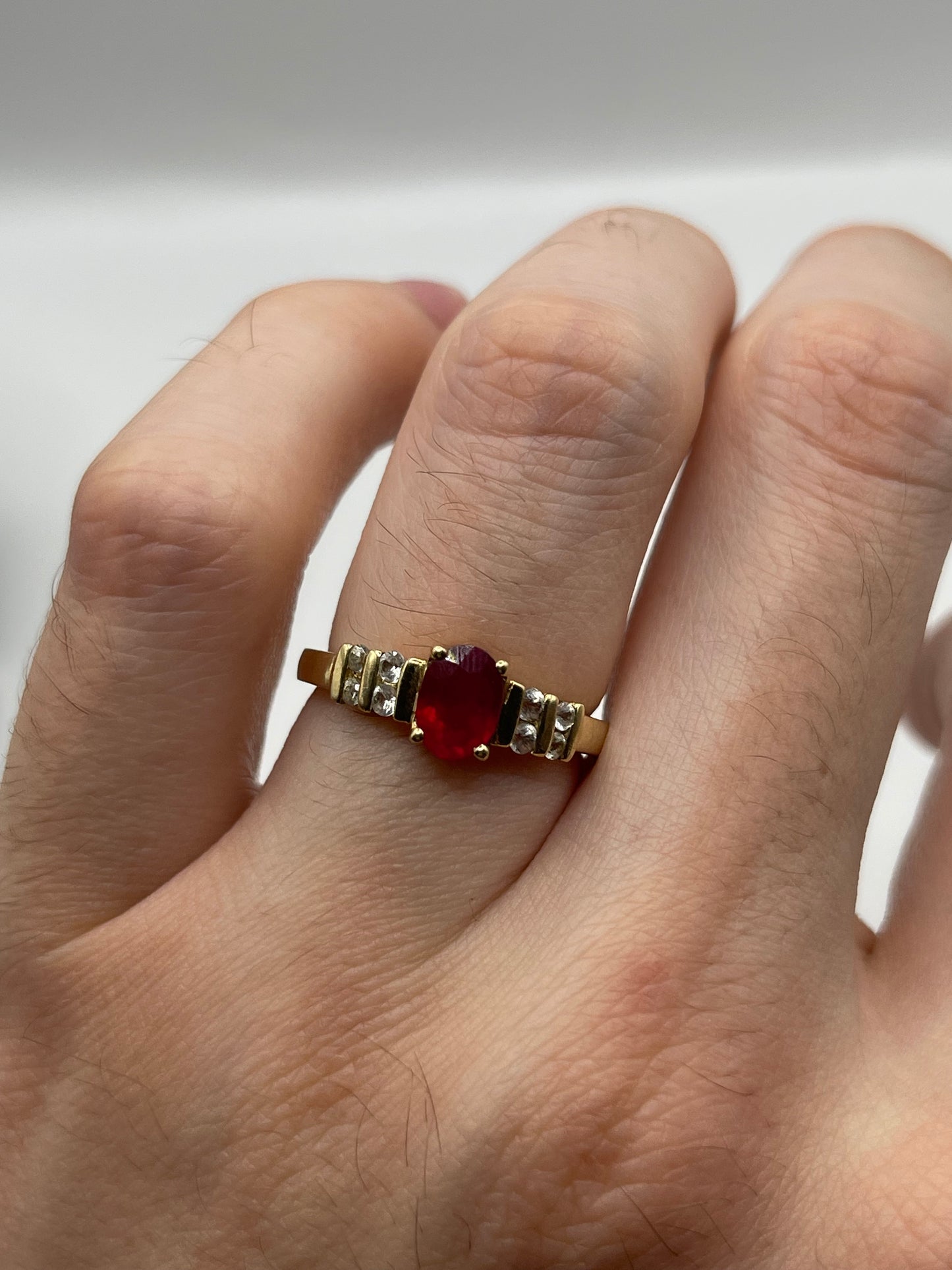 9ct gold ruby and zircon ring
