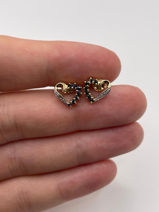 9ct gold sapphire and diamond heart earrings