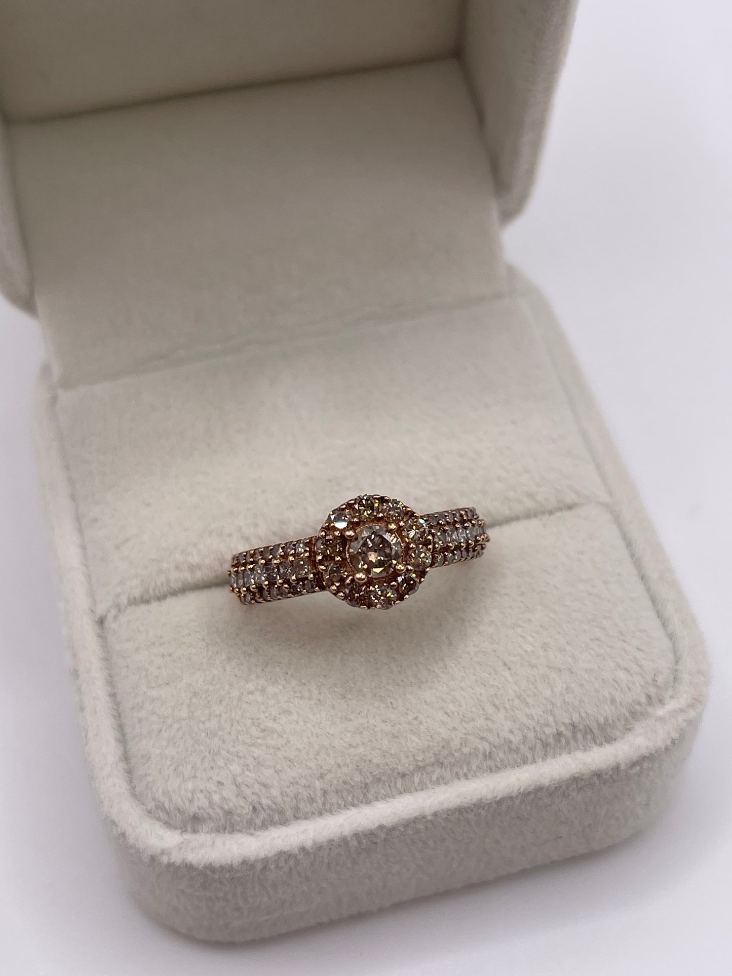 9ct rose gold cognac diamond cluster ring