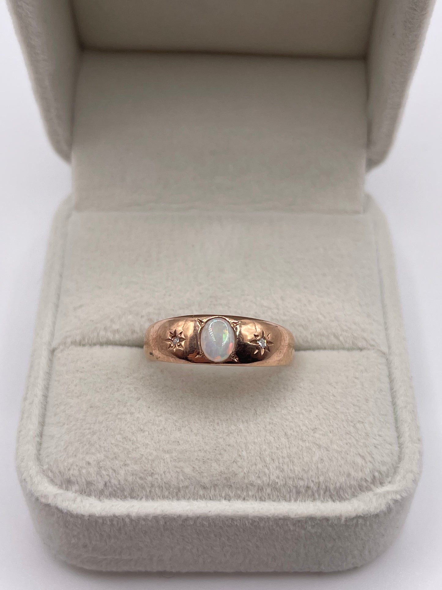 9ct rose gold opal and diamond gypsy ring