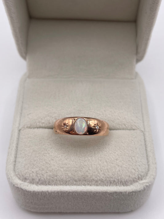 9ct rose gold opal and diamond gypsy ring