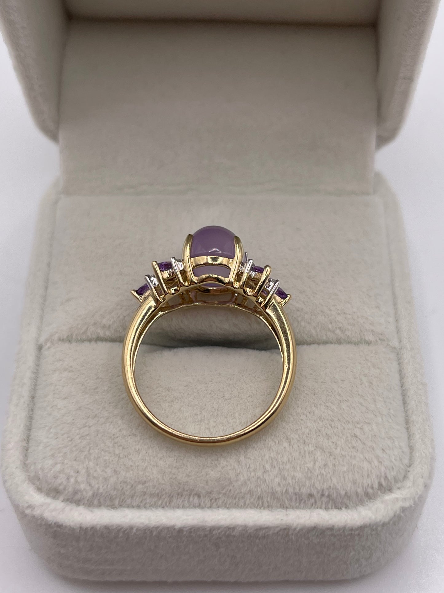 9ct gold quartz, amethyst and diamond ring