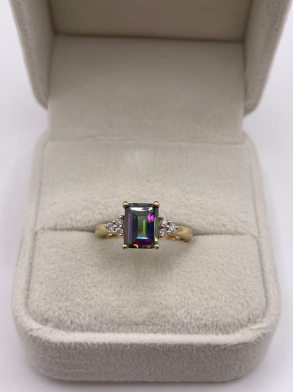 9ct gold mystic topaz and diamond ring