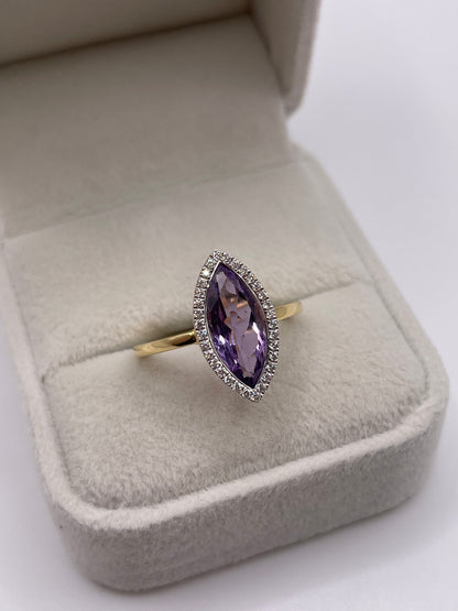 18ct gold amethyst and diamond ring