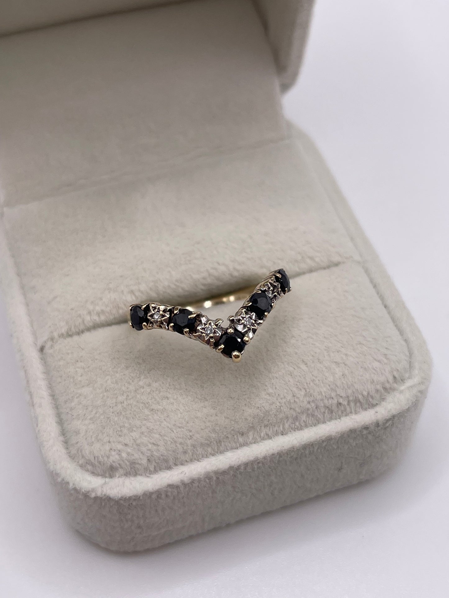 9ct gold sapphire and diamond wishbone ring