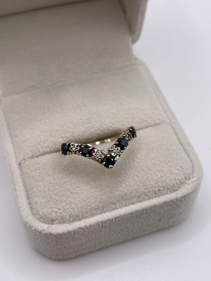 9ct gold sapphire and diamond wishbone ring