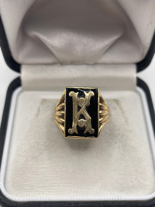 9ct gold onyx initial ring