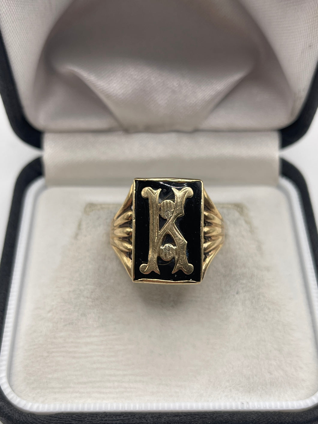 9ct gold onyx initial ring