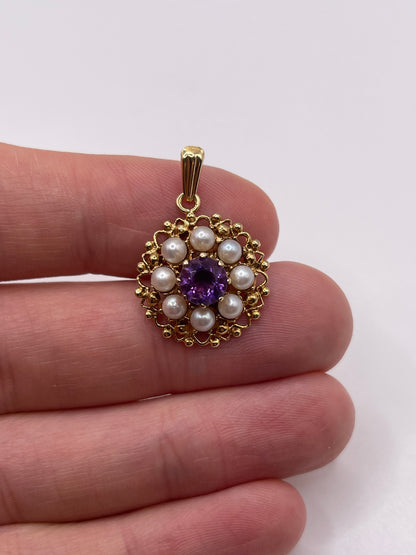 9ct gold amethyst and pearl pendant