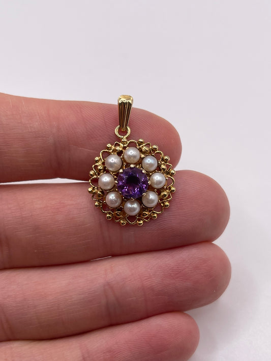 9ct gold amethyst and pearl pendant