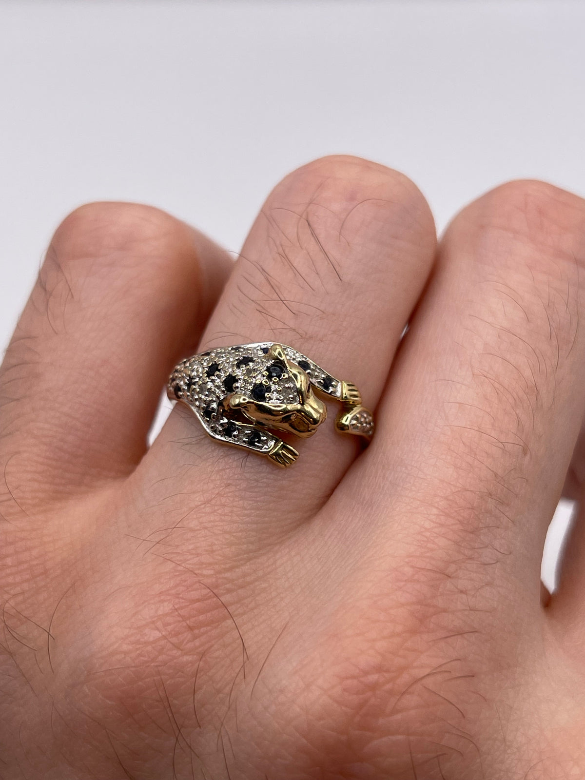 9ct gold sapphire and diamond panther ring