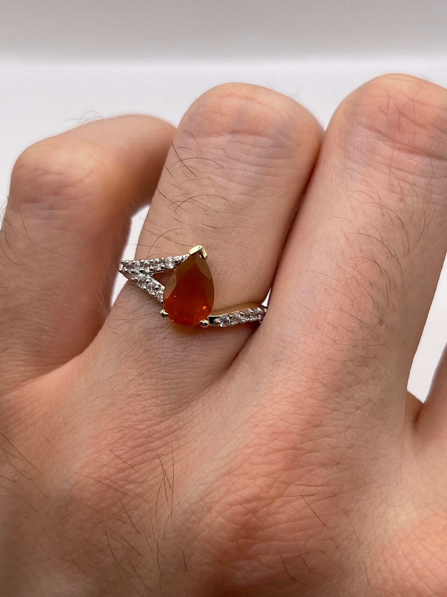 9ct gold fire opal and zircon ring