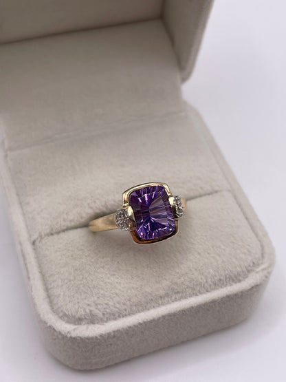 9ct gold amethyst and diamond ring