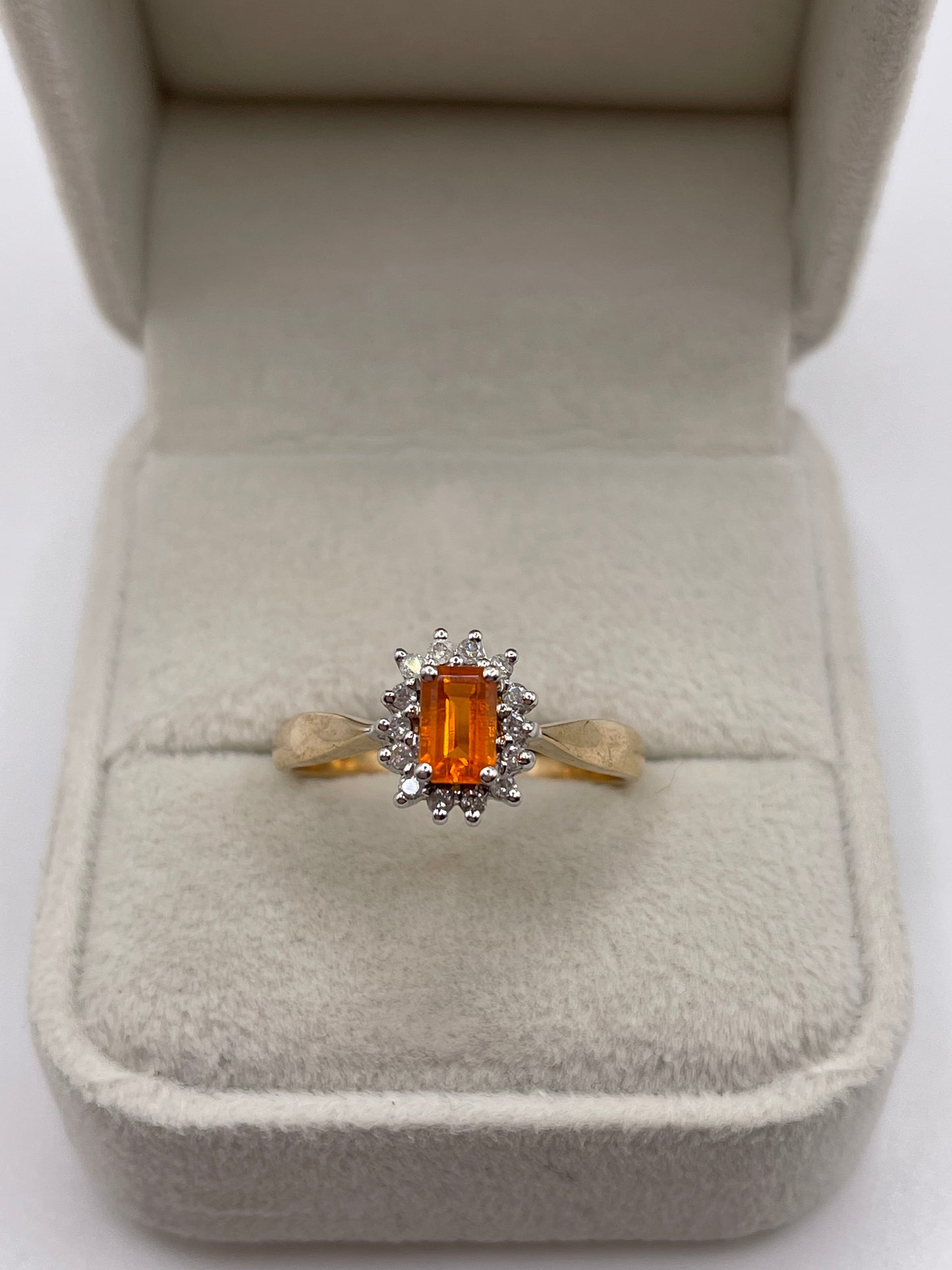 9ct gold fire opal and diamond ring
