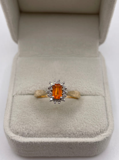 9ct gold fire opal and diamond ring