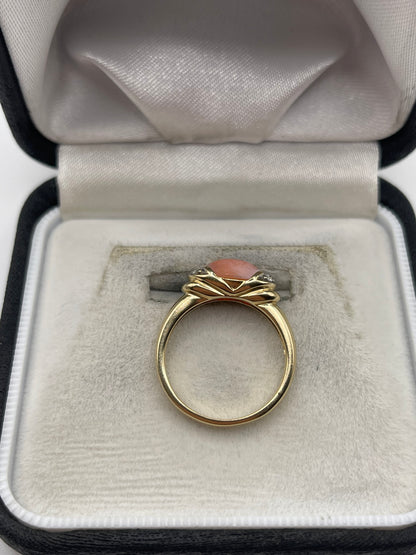 9ct gold coral and diamond ring