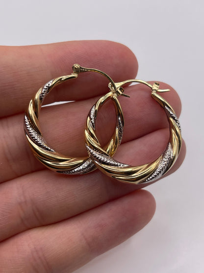 9ct gold two-tone creole earrings