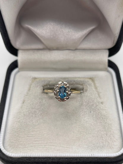 9ct gold blue topaz and diamond ring
